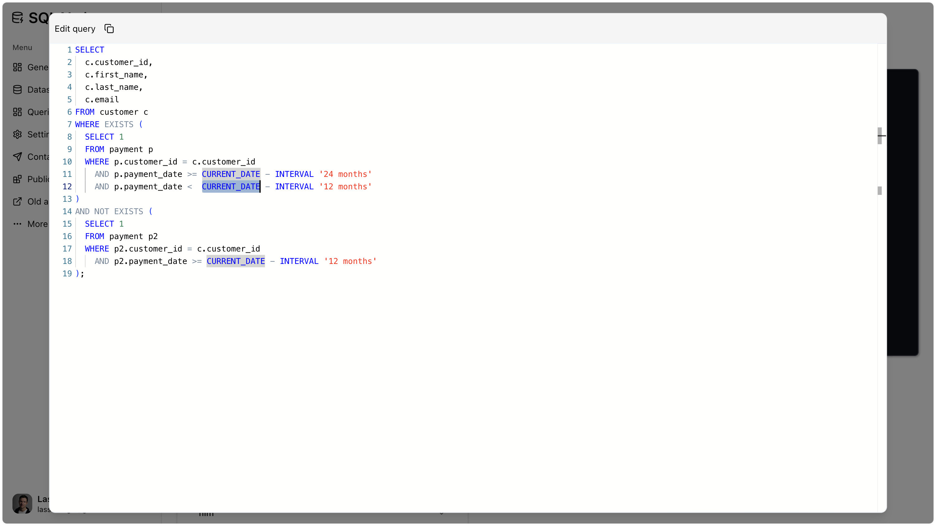 Edit generated SQL query in a VS Code-style editor in SQLAI.ai