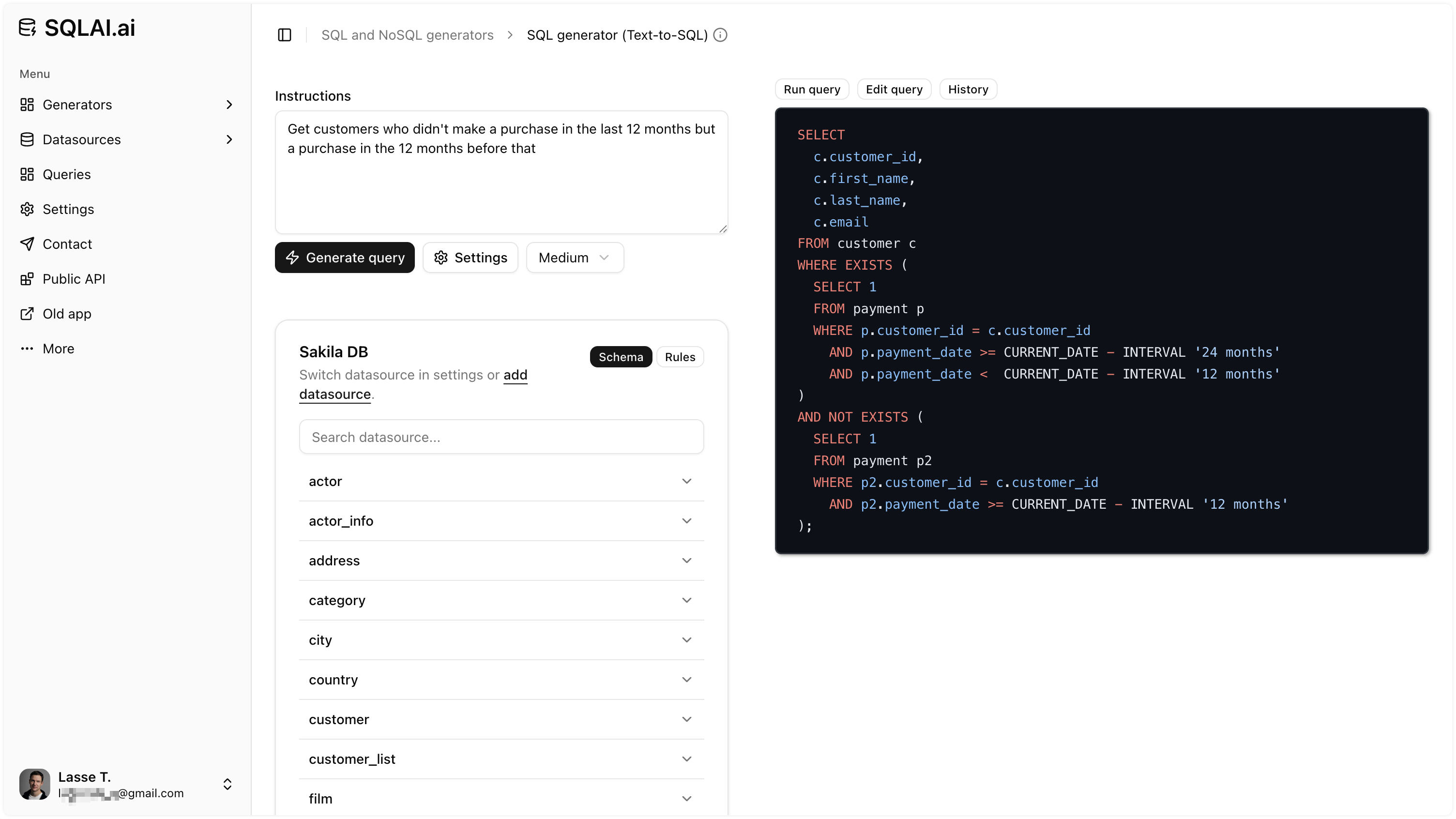 Text-to-SQL generator